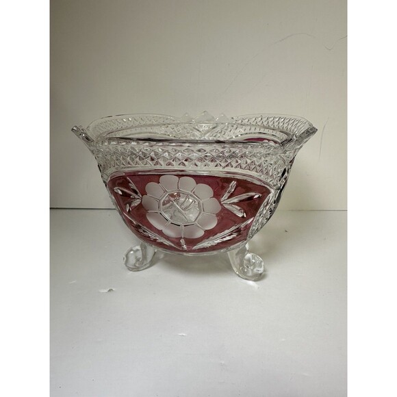 Vintage Anna Hutte  Bleikristall 3 Footed Hand Cut Lead Crystal Bowl Germany - Picture 4 of 11
